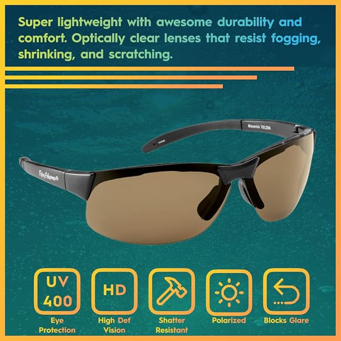 Flying Fisherman Maverick Polarized Sunglasses with AcuTint UV Blocker for Fishing and Outdoor Sports