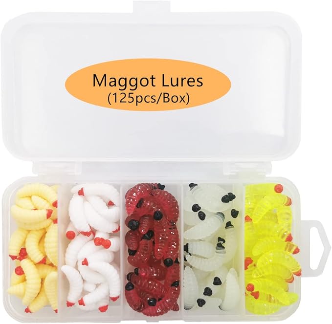 50pcs-1Inch Bass Fishing Worms Lures,Silicone Soft Maggot Baits Bread Worm Fishing Lure,5 Color