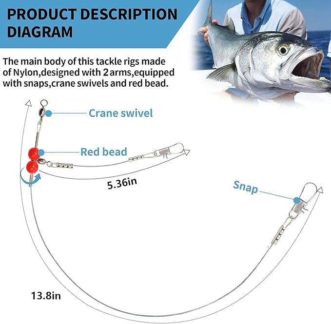YOTO Fishing Leaders,Stainless Steel Tackle Rig with Tackle Lure Swivels Snaps, Saltwater rig Wire Leader Fishing Leader Wire Bottom rigs for Saltwater