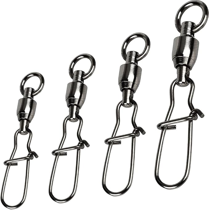 Duo Lock Snap Fishing Swivels Ball Bearing Fishing Tackle Snap Swivels Free Rotation Fishing Line Connectors Ball Bearing Swivels Black Nickel for Saltwater Freshwater Fishing