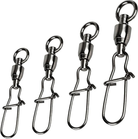 Duo Lock Snap Fishing Swivels Ball Bearing Fishing Tackle Snap Swivels Free Rotation Fishing Line Connectors Ball Bearing Swivels Black Nickel for Saltwater Freshwater Fishing
