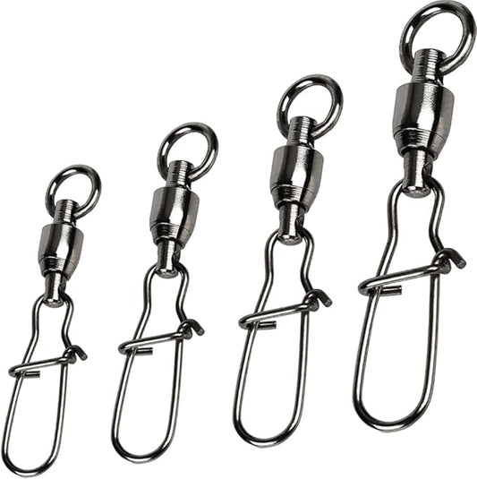 Duo Lock Snap Fishing Swivels Ball Bearing Fishing Tackle Snap Swivels Free Rotation Fishing Line Connectors Ball Bearing Swivels Black Nickel for Saltwater Freshwater Fishing