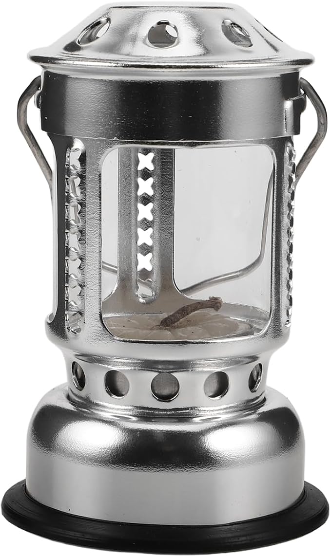 Toddmomy Portable Aluminium Alloy Candle Lantern Lightweight Windproof Camping Lamp for Night Fishing and Outdoor Activities Stylish Silver Design with Base