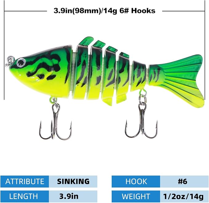 Bass Fishing Lures, Jointed Swimbait Glide Bait for Bass, Trout & Pike – Lifelike Fishing Lure with 3D Eyes, Built-in Rattle Chamber, Triple Hook – Realistic Fishing Lures for Freshwater & Saltwater