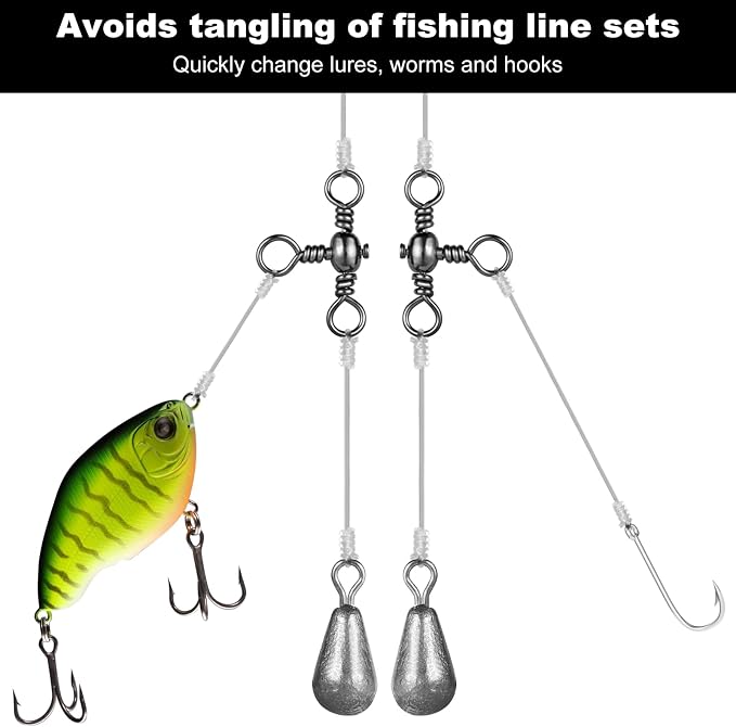 Realure 100Pcs Three Way T-Shape Fishing Swivels, 5 Sizes 6#~12# Black Nickel Stainless Steel Terminal Tackle, Freshwater Saltwater Three-Way Rig Connector for Catfish Walleye Bottom Fishing