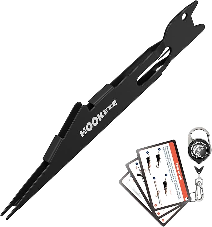 HOOK-EZE Fishing Nail Knot Tying Tool Combo|Includes Waterproof Pocket Guide, Nail Knot Tying Tool with Hook Cleaner, Zinger Retractor|Fly Fishing Accessories Fishing Gifts & Stocking Stuffers for Men