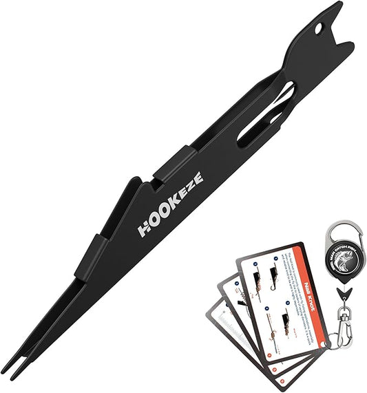 HOOK-EZE Fishing Nail Knot Tying Tool Combo|Includes Waterproof Pocket Guide, Nail Knot Tying Tool with Hook Cleaner, Zinger Retractor|Fly Fishing Accessories Fishing Gifts & Stocking Stuffers for Men