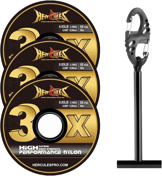 HERCULES Fly Fishing Tippet 3 Pack with Fly Tippet Holder, 55 Yards