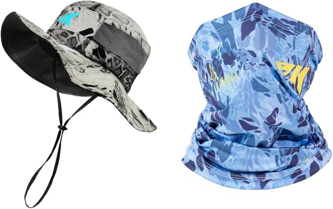 KastKing Sol Armis UPF 50 Boonie Hat - Sun Protection Beach & Hiking, Fishing, Paddling, Rowing, Kayaking - Silver Mist Agies Neck Gaiter-UPF 50+ Balaclava Face Mask