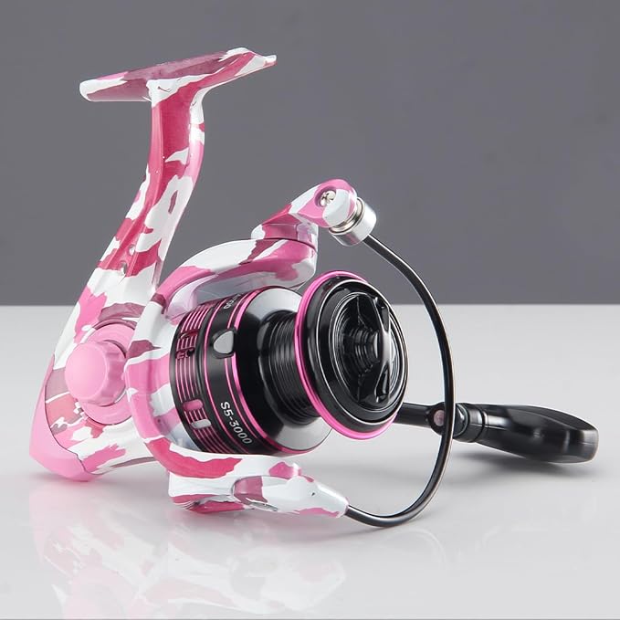 Pink Camouflage Graffiti Metal Waterproof Lightweight Long-Casting Fishing Reel - HPCR Rolling Bearing for Smooth Operation.