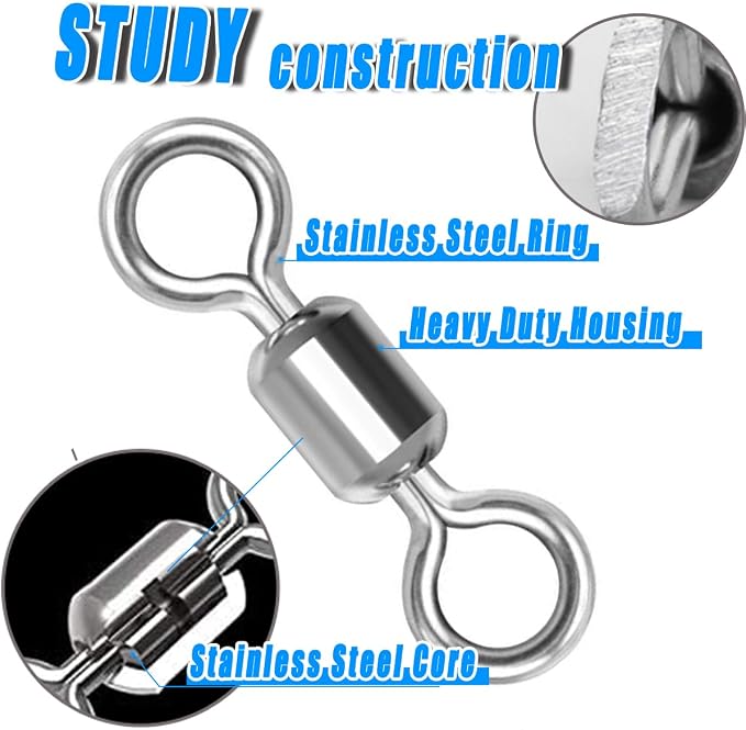 250pcs Fishing Swivel Rolling Barrel Swivel Stainless Steel Swivels Corrosion Resistance Black Nickle Connector for Freshwater Saltwater Fishing Tackle #2#4#6#8#10