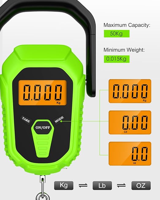 Digital Fishing Scale with Lip Gripper, 110lb/50kg Waterproof Fish Weight Scale with Tape Measure, Hook & Clamp, LCD Display & Hanging Design, Ideal Fishing Gift for Men Anglers