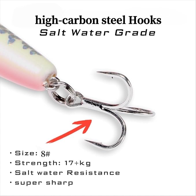 0.49oz/0.35oz Topwater Fishing Lures, 5 Pcs Fishing Lure Saltwater with Storage Box Jerkbait Crankbait Lures for Halibut & Striper Fishing Swimbait for Freshwater and Saltwater Bass Fishing