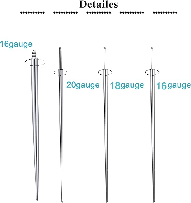 QWALIT Piercing Taper Threadless Insertion Tool - Titanium Labret Pin 16g, 18g, 20g