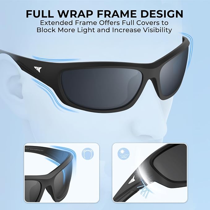 KastKing Hiwassee Polarized Sport Sunglasses for Men and Women, Wrap Sunglasses for Fishing Cycling and Running,UV Protection