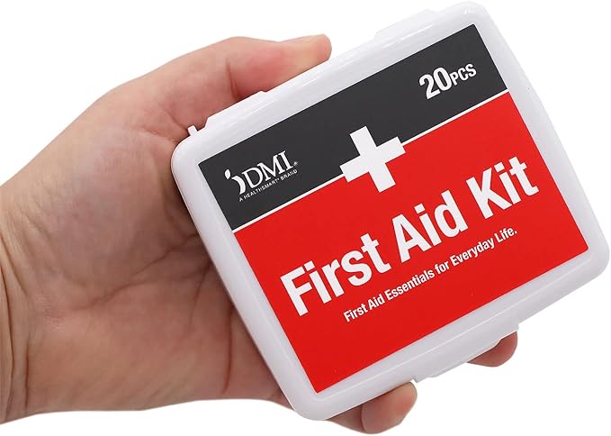 DMI First-Aid Kit, Mini 20-Piece, Small and Compact All-Purpose Use for Minor Cuts and Scrapes, Durable Water-Resistant Case, Portable, White