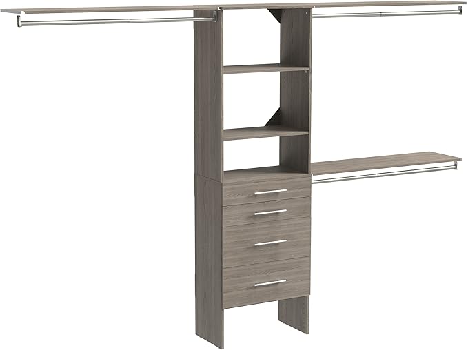 ClosetMaid SuiteSymphony Wood Closet Organizer Kit with Tower, 3 Hang Rods, Top Shelves, 4 Drawers, Modern, Fits Spaces 6 - 10 ft. Wide, Graphite Grey