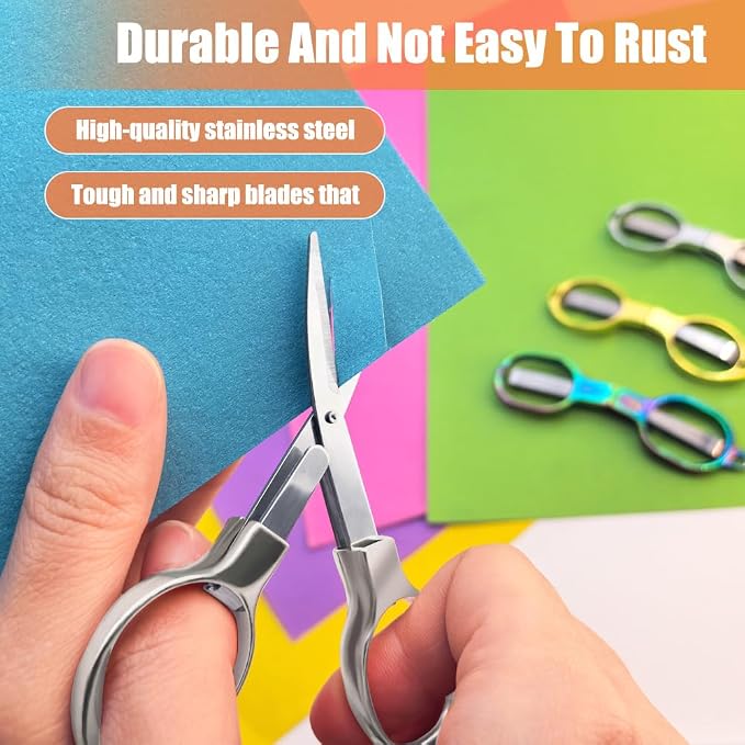 2PCS Folding Scissors, Portable Travel Scissor, Gift for Men Glasses Shaped Mini Shear Telescopic Cutter, Anti Rust Stainless Steel Scissors for Fishing Sewing Home Office-Silvery
