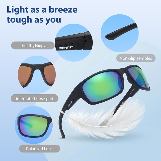 maivnz Floating Polarized Fishing Sunglasses for Men Women, Unsinkable UV400 Sports Glasses for Kayaking, Boating & Surfing