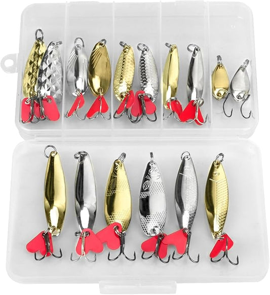 DONQL Spoon Fishing Lures, Metal Fishing Spoon Lures Hard Baits Saltwater Fishing Lures Spinner Baits Fish Treble Hooks Tackle Salmon Bass