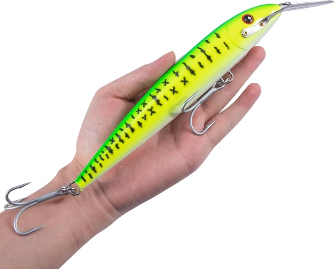 Dr.Fish Deep Diving Trolling Lures 13-20ft Saltwater Hard Fishing Lures 7.5" Deep Diving Jerkbait VMC Treble Hooks Pencil Twitch Bait Heavy Duty Offshore Plugs Striper Mackerel Tuna