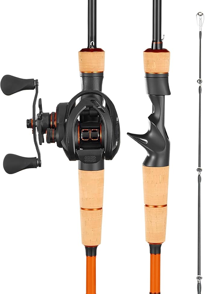 VEVOR Rod and Fishing Reel Combo, IM6/7 Carbon Fiber Spinning/Baitcasting Rod and Reel Combo, Bass Fishing Pole, Stainless Steel Guides with Ceramic Rings