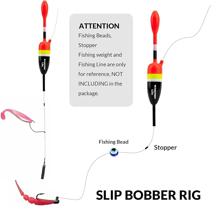 THKFISH Fishing Bobbers Fishing Floats and Bobbers Slip Bobbers for Fishing Balsa Floats Crappie Fishing Bobbers 1/6oz(3.47"X0.47"X6.73") 3/8oz(3.84"X0.6"X 7.2") 1/2oz(4.13"X0.75"X7.87")