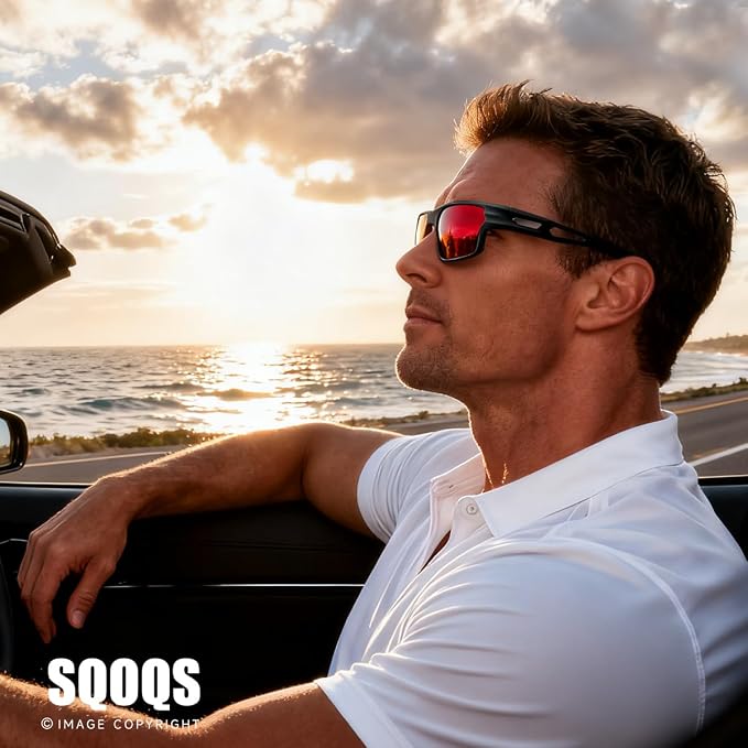 Polarized Sports Sunglasses for Men UV400 Protection, Lightweight Wrap Around Sun Glasses for Fishing Cycling Running