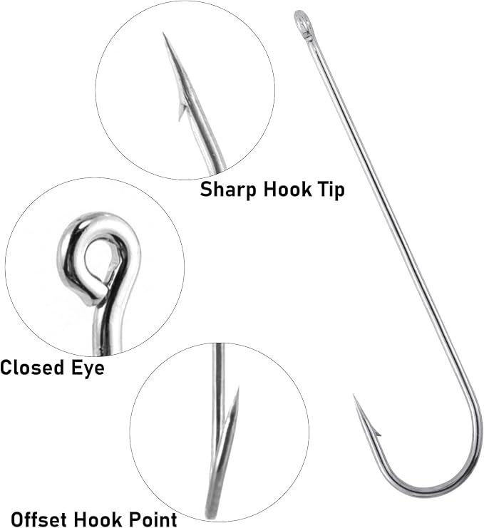 Dr.Fish 100 Pack Aberdeen Hooks Freshwater Fishing Hooks, Extra Long Shank Light Wire, Crappie/Bass/Bream/Bluegill/Panfish Fishing