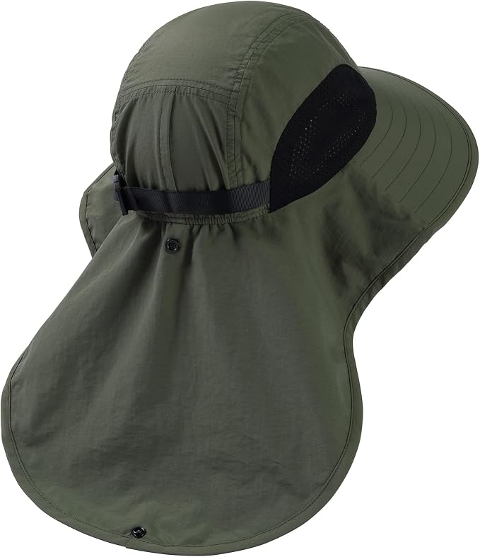 BASSDASH UPF 50+ Unisex Water Resistant Wide Brim Sun Hat with Large Neck Flap Ponytail Fishing Hat for Men Women