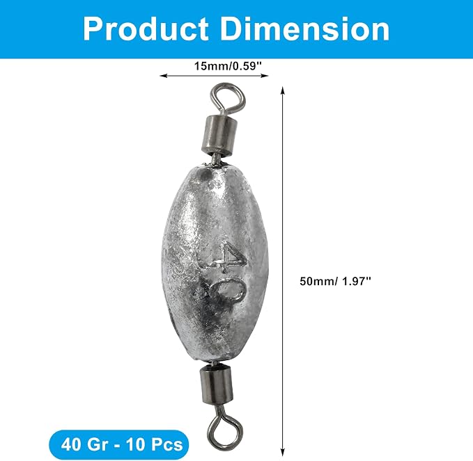 Uenhoy Fishing Weights Inline Trolling Fishing Sinker Tackle with Inner Swivels, Oval Drop Casting Fishing Weight Sinkers