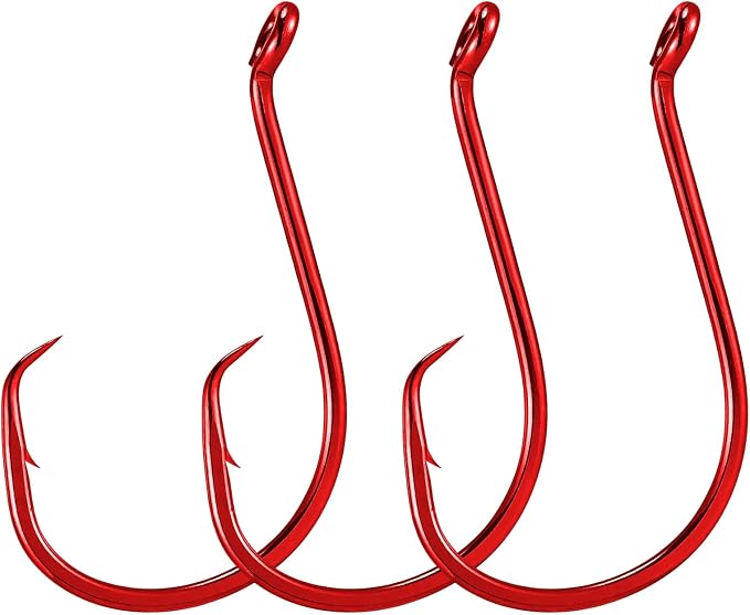 Dr.Fish 100 Pack Octopus Circle Hooks, Saltwater & Freshwater Fishing Hooks, #8-#10/0, Offset, Catfish, Tuna, Striper, Snapper, Bass Fishing