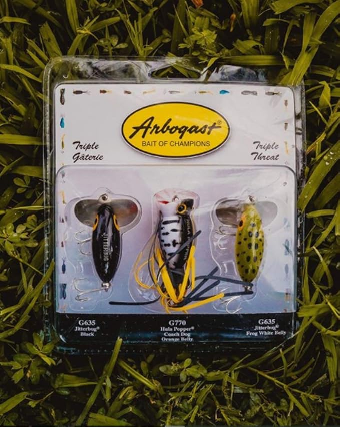 Arbogast Triple Threat Fishing Lure 3-Pack - Includes Jitterbug Lures and Hula Popper Lures