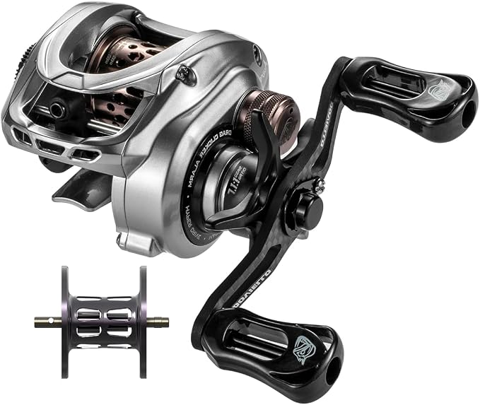 HICC50 Compact Baitcaster Fishing Reels - 4.7oz Ultra Smooth Bait Finesse Casting 30 Magnetic Brake, 7.1:1/8.1:1 Ratio10+1 Double Shield Bearing for Saltwater Freshwater with Dual spools