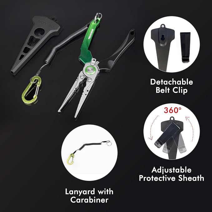 TRUSCEND Easy Use Lockable Fishing Pliers with Tungsten Carbide Cutter, Innovative Ergonomic Handy Handle, Saltwater Corrosion Resistant Teflon Coated Fishing Tool, Light Multi-Function Fishing Gear