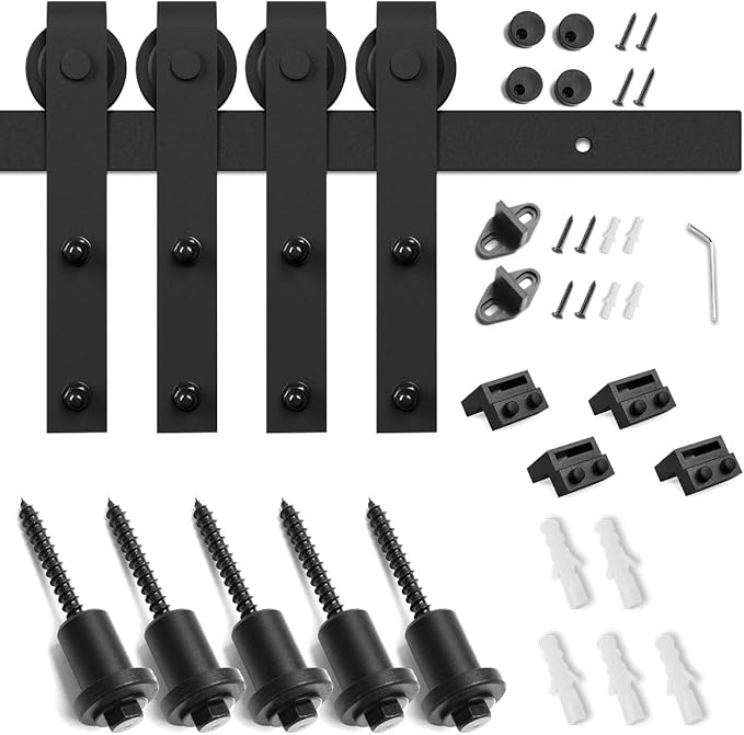 SMARTSTANDARD 6FT Double Barn Door Hardware Kit, Sliding Door Track-Smoothly and Quietly -Includes Detailed Installation Fit 18" Wide Doorpanel (J Shape Hanger) Black