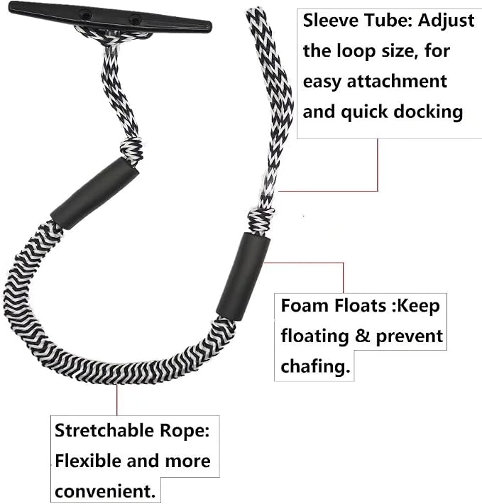 Bungee Dock Lines for Boat Shock Absorb Dock Tie Mooring Rope Boat Accessories 4-5.5 ft,4Pack (Black&White)