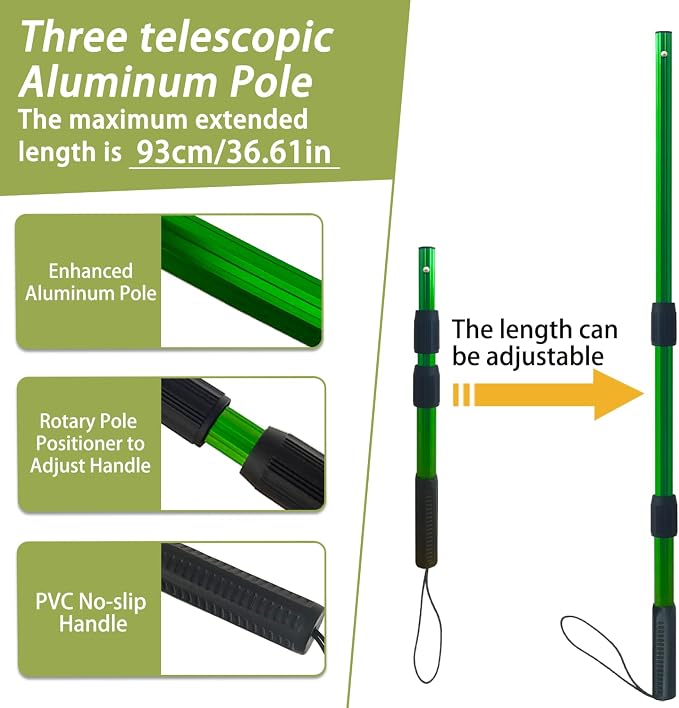 Telescoping Metal Lock Fishing Net with Handle Red Green 64" 52" Rubber Fish Net - Adjustable Length Lightweight Foldable Large Big Collapsible Extendable Fishing Net