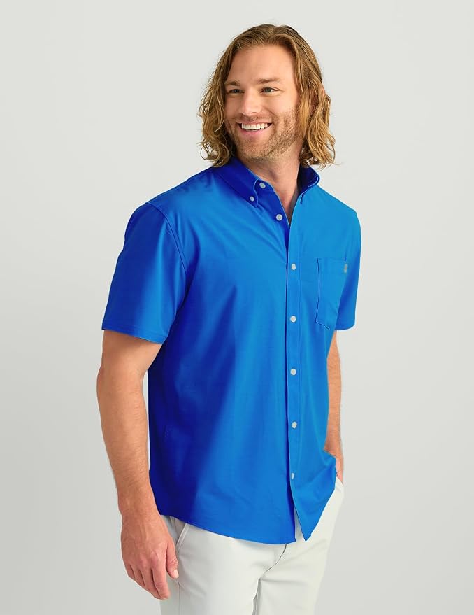 HUK Mens Kona Solid Short Sleeve Fishing Button Down Shirt for Men, Fresh Salmon, 3X-Large
