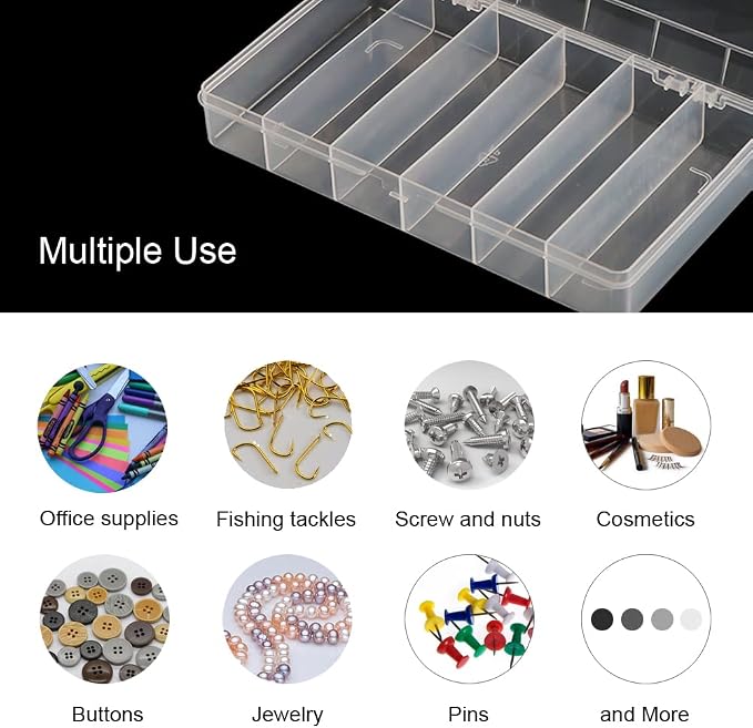 Vidifor 2 Pack 6 Grids Tackle Box Organizer Mascara Brushes Container Fishing Tackle Tray Box Plastic Storage Organizer Container for Crafts, Beads Earrings, Screws, Nail, Pins