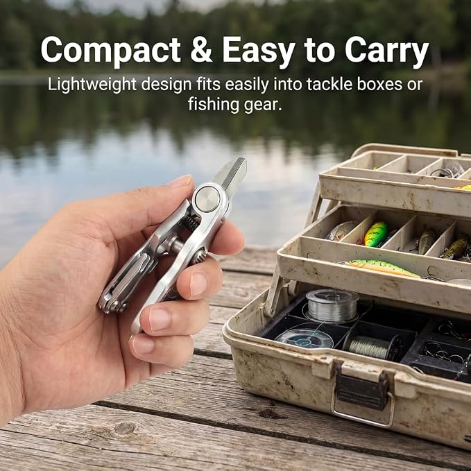 Fishing Line Cutter Tool, Multi-Function Folding Angler Accessory with Retractors and Knot Tying Tool, Stainless Steel Blades for Cut Braid, Mono and Fluoro Lines