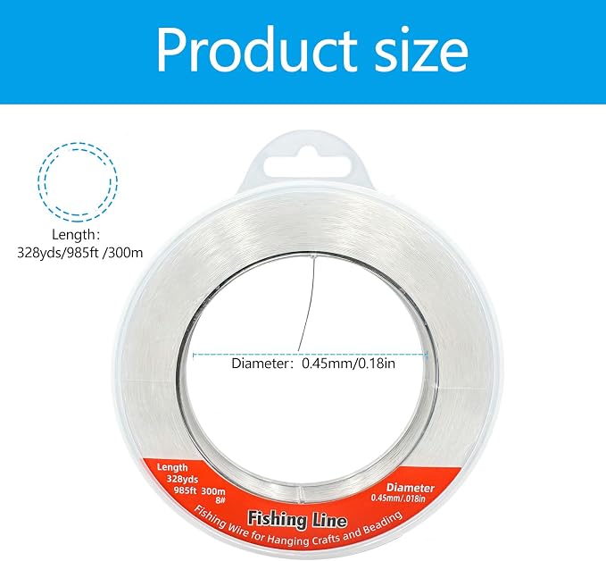 Nylon Fishing Line, 985ft,Strong Clear Invisible Hanging Wire for Crafts Beading, Decorative Pictures, Stringing Lights