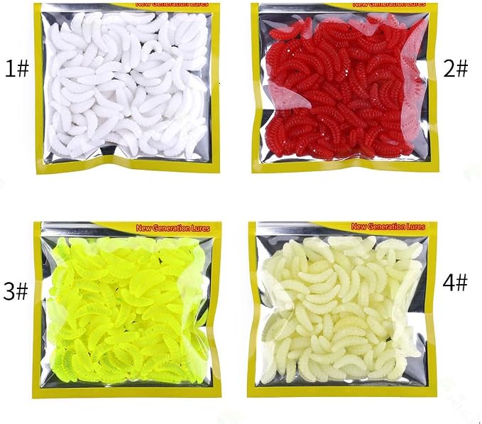 Pack of 50 0.8" Larva Maggot Worm Grub Bait Soft Fishing Lure Luminous Jig Tackle