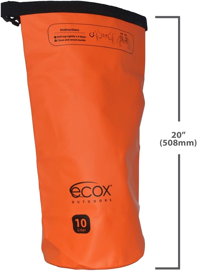 ecox Outdoors Waterproof Dry Bag for Outdoors Activities High Grade 500D PVC Construction Includes Waterproof Phone Case and Side Strap for Easy Carry 10L Orange DB10LOR