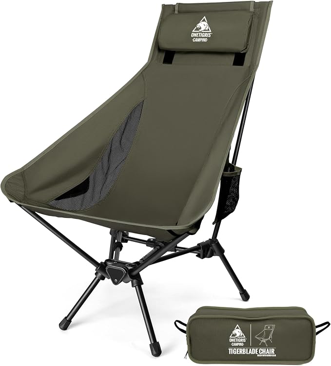 ONETIGRIS Tigerblade High Back Camping Chair with Pillow Design, Comfortable Widened Seat Folding Chair