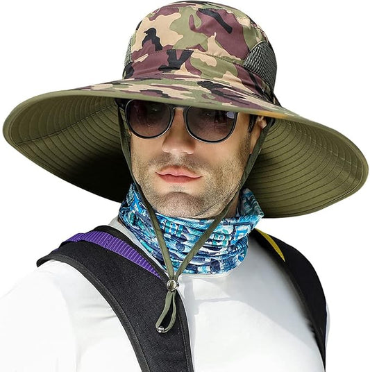 【Oversize XXL&Wide Brim】 Sun Hats for Men, 【UPF50+Waterproof】 Fishing-Hat Boonie Bucket for Hiking Safari Beach Garden