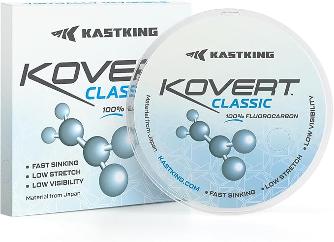 KastKing Kovert 100% Fluorocarbon Fishing Line - Clear Fishing Leader, High Sensitivity, Strong Knot Strength, Shock & Abrasion Resistant, Extreme Clarity, Ultra-Low Visibility, Fast Sinking