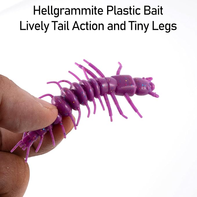 Dr.Fish 8/20 Pack Hellgrammite Soft Fishing Lure Worm Bait 2''/3" Freshwater Bass Fishing Plastic Lures Grub Crappie Panfish Bluegill Trout Walleye