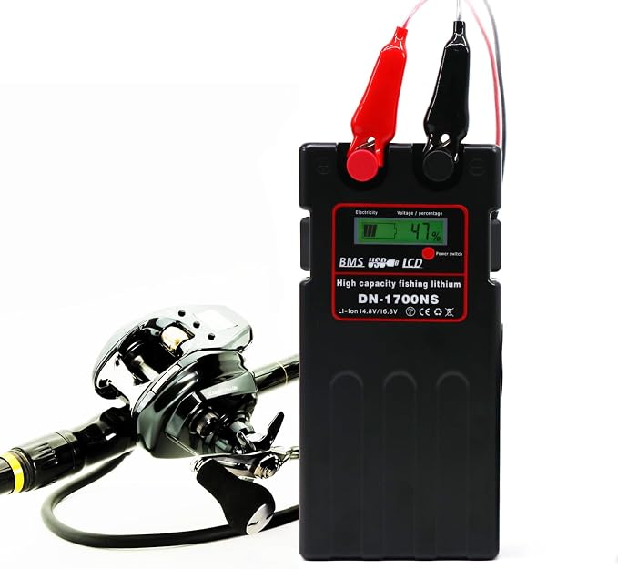 Electric Fishing Reel Battery. 14.8V/14Ah/9600mAh Reel Battery. Built-in Protection chip. Comes with Two USB Ports, Protective case and Shoulder Strap. Compatible with Daiwa & Shimano Electric reels.