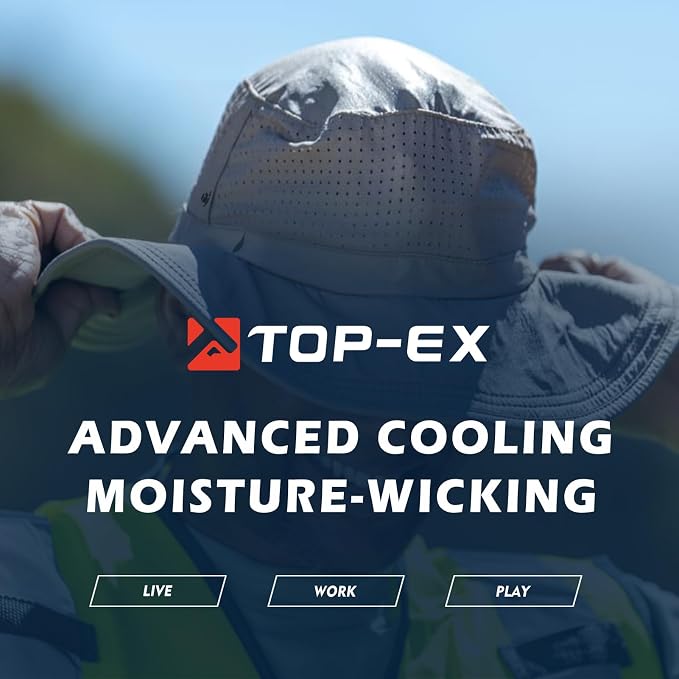 TOP-EX UVCoolix™ Cooling Sun Hat for Men Women, UPF 50+ Wide Brim Safari Hat, 360° Breathable Boonie Hats for Hiking, XL/XXL